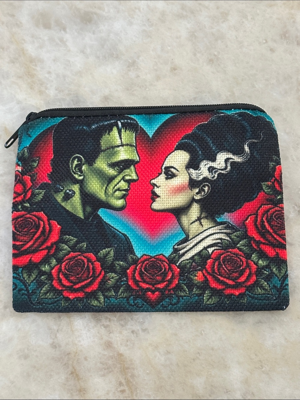 Frankenstein & Bride Graphic Zip Pouch - Black/Red